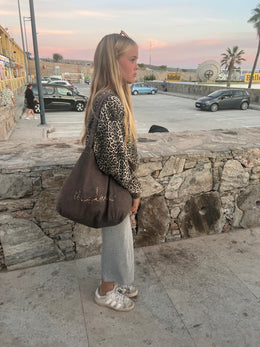 Thelma Logo Vintage Washed Leopard Tote Bag